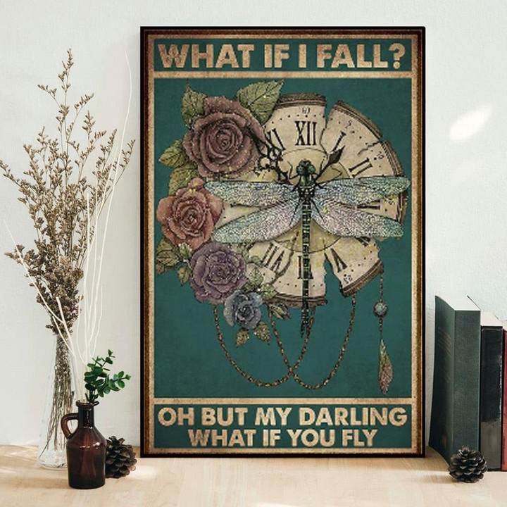 What If I Fall Oh But My Darling What If You Fly Canvas Retro Wall Clock Retro Dragonfly Canvas | PB Canvas