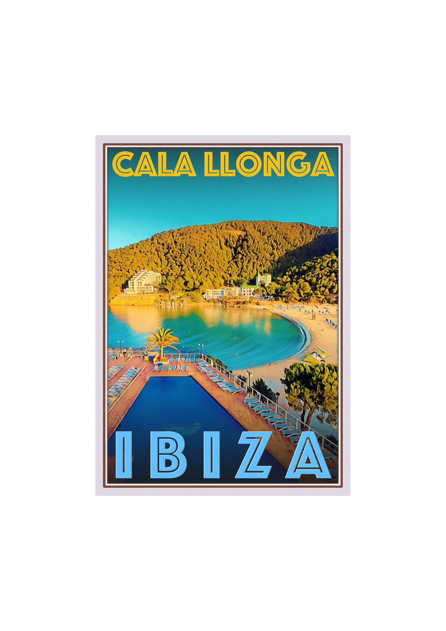 Retro Vintage Style Travel Ibiza Spain Cala Llonga Canvas Canvas Print | PB Canvas