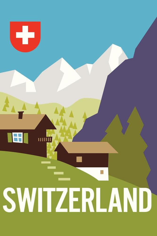 Switzerland Swiss Alps Mountain Range Vintage Travel Art Canvas Canvas Print | PB Canvas