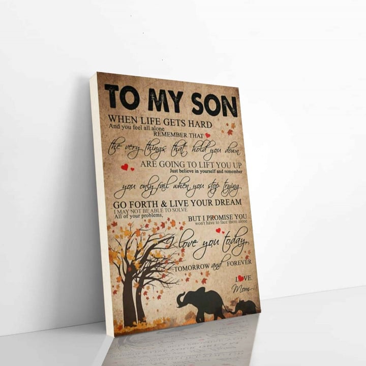 Elephant Vertical Canvas From Mom To Son When Life Gets Hard And You Feel All Alone Remember That The Very Things That Hold You Down Vertical Canvas Dhg 595 | PB Canvas