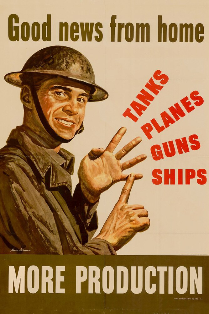 Wpa War Propaganda Good News From Home More Production Tanks Planes Guns Ships Wwii Canvas Canvas Print | PB Canvas
