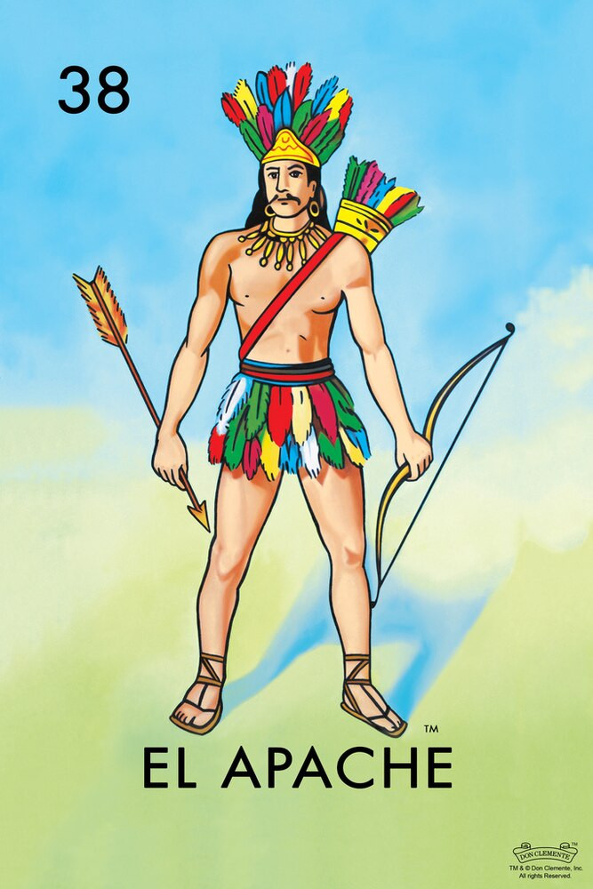 38 El Apache Native American Warrior Loteria Card Mexican Bingo Lottery Canvas Canvas Print | PB Canvas