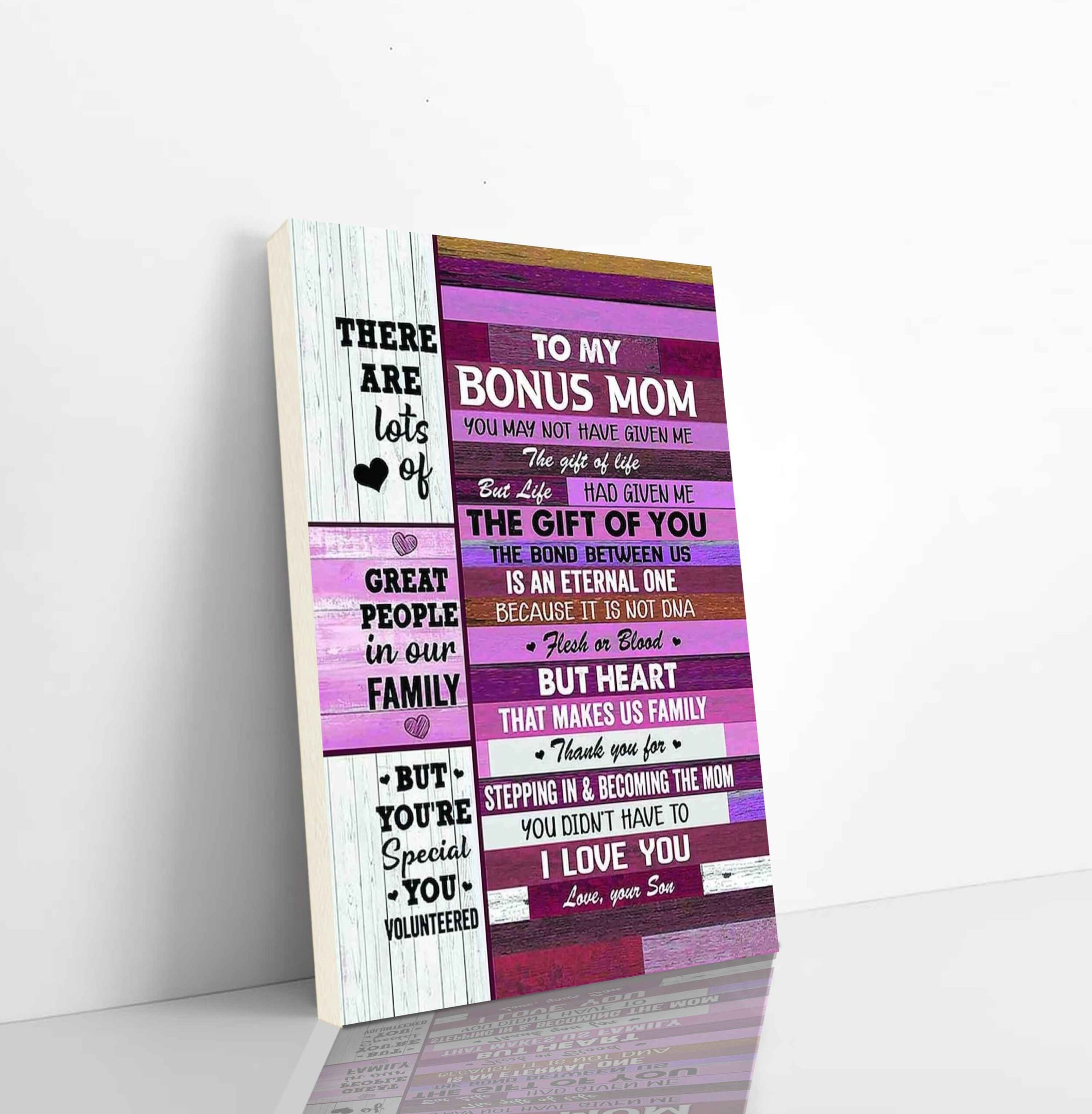Family Canvas Canvas To My Bonus Mom There Are Lots Of Great People In Our Family You Are Special You Volunteered I Love You Love Your Son Vertical Canvas Dhg 2364 | PB Canvas
