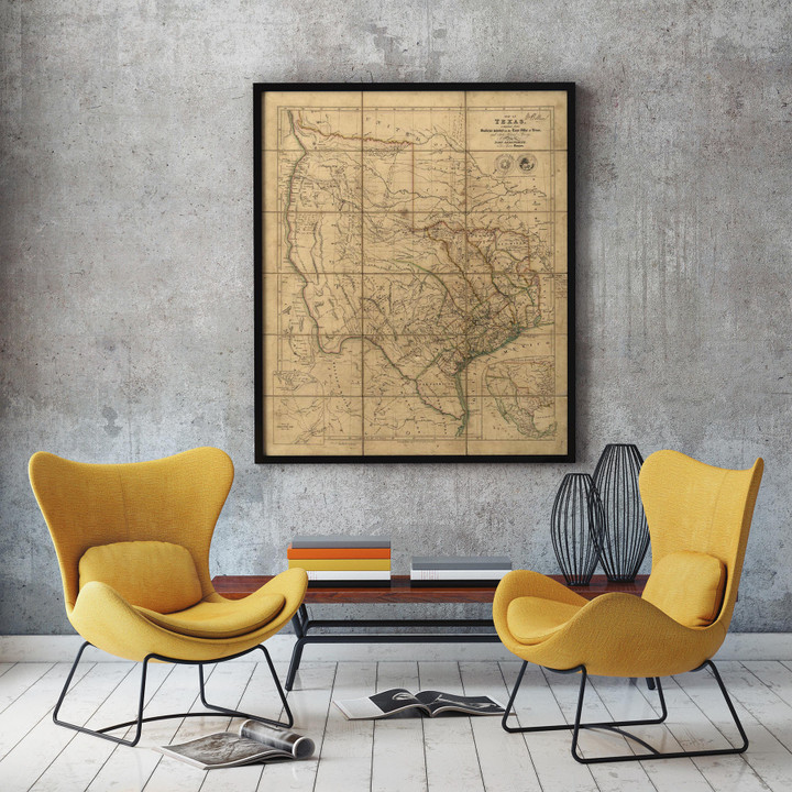 Texas Map Wall Art Vintage 1841 Antique Map Historical Map State Map Canvas Canvas Canvas Print | PB Canvas
