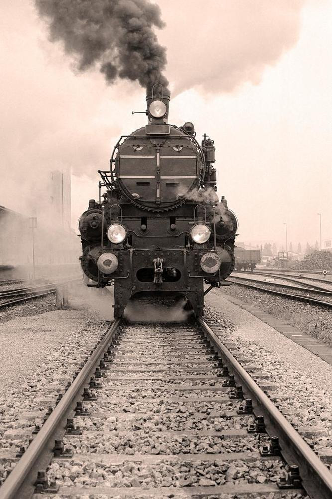 Steam Engine Locomotive Train Black And White Vintage Retro Photo Photograph Canvas Canvas Print | PB Canvas