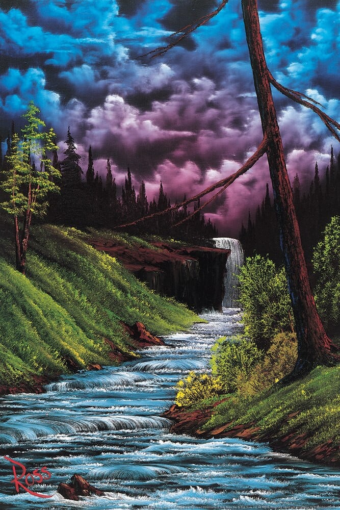 Bob Ross Black Waterfall Art Print Painting Canvas Canvas Print | PB Canvas