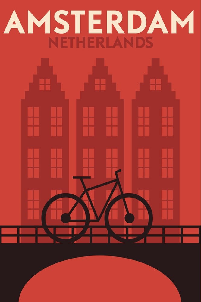 Amsterdam Netherlands Bicycle Retro Travel Art Canvas Canvas Print | PB Canvas