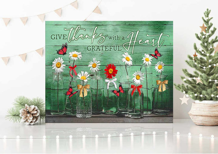 Butterflies Christmas Canvas Give Thanks With A Grateful Heart Wall Art Decor Dhg 1503 | PB Canvas
