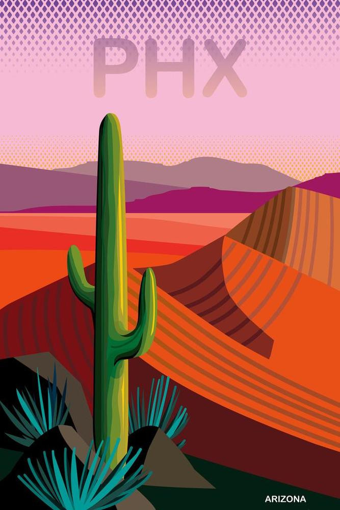 Phoenix Phx Arizona Saguaro Cactus Desert Minimalist Artistic Travel Canvas Canvas Print | PB Canvas
