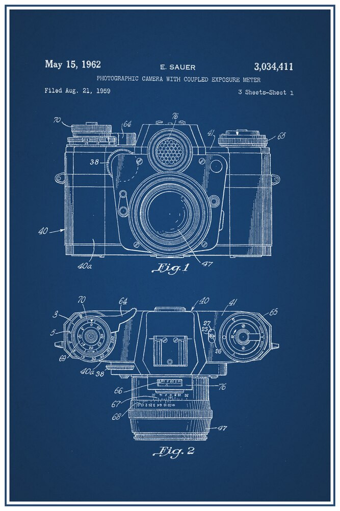 Sauer Vintage Camera 1962 Official Patent Blueprint Canvas Canvas Print | PB Canvas