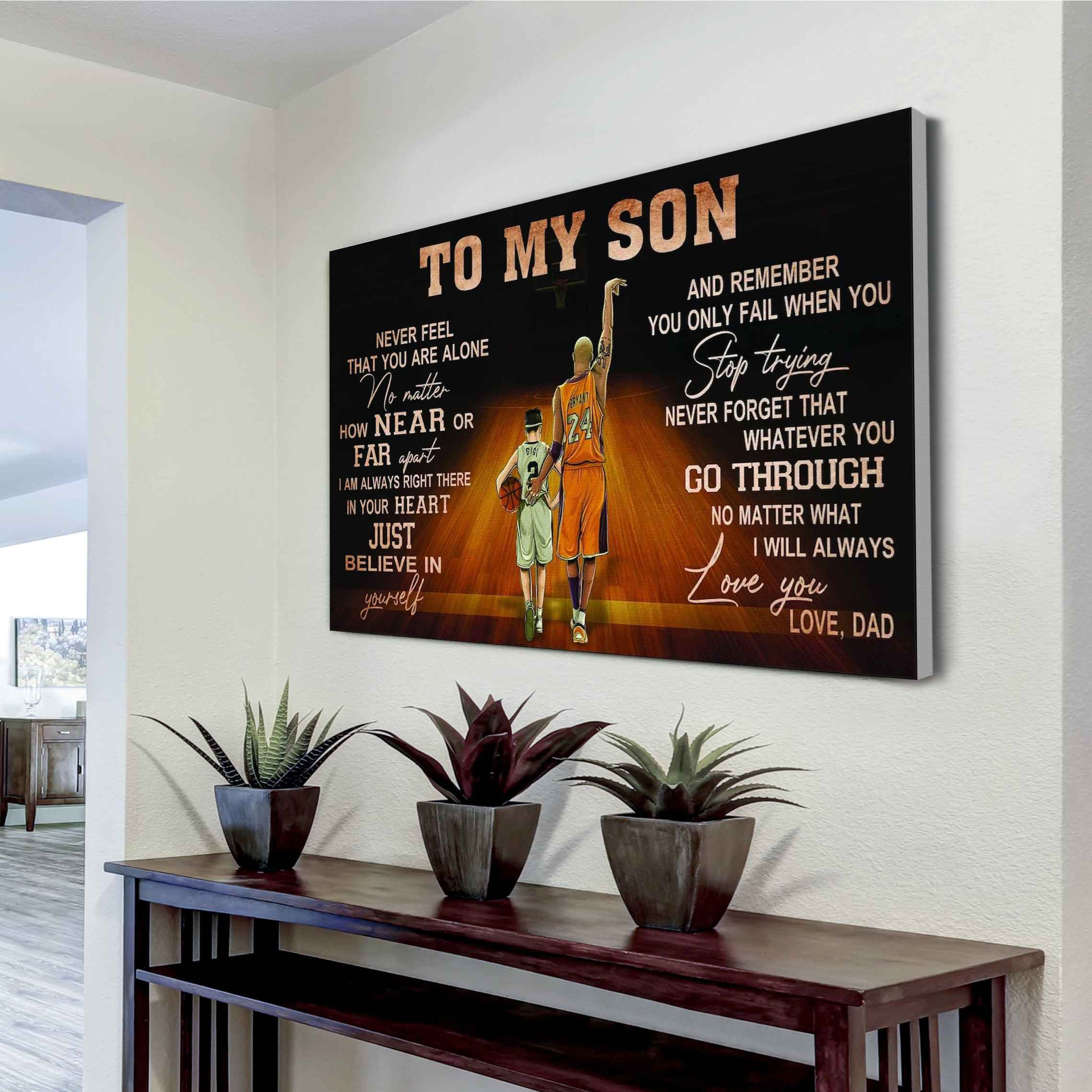 Basketball Canvas Canvas To My Son Near Or Far Apart I Am Always Right There In Your Heart Believe In Yourself Will Always Love You Love Dad Horizontal Canvas Dhg 2297 | PB Canvas