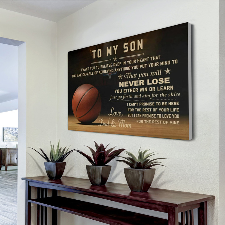 To My Son Canvas From Mom Inspirational Quote Basketball Canvas No Frame Or Canvas 0 75in Framed Horizontal Canvas Dhg 1088 | PB Canvas