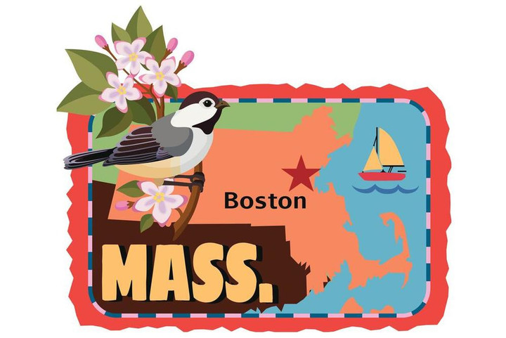 Massachusetts Retro Travel Sticker Canvas Canvas Print | PB Canvas