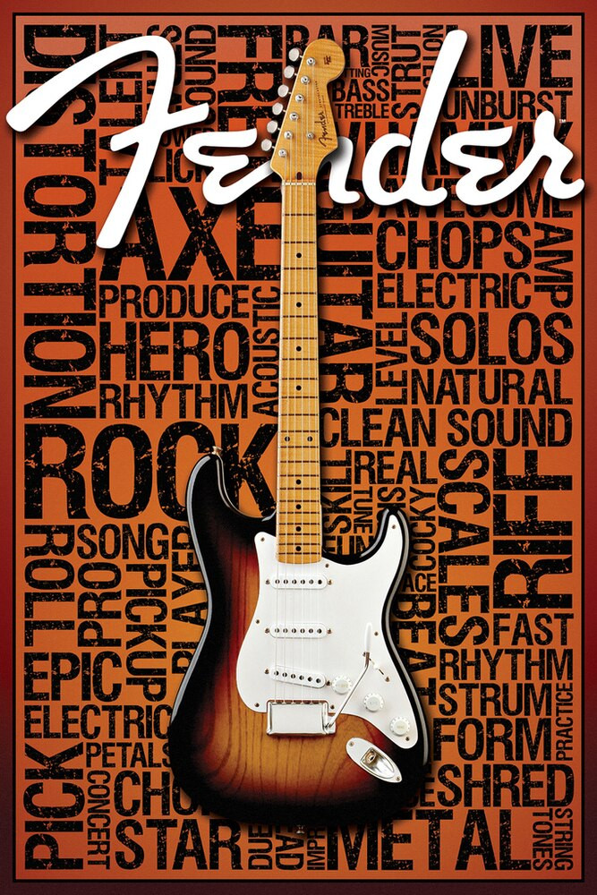Fender Guitar Words Music Canvas Canvas Print | PB Canvas