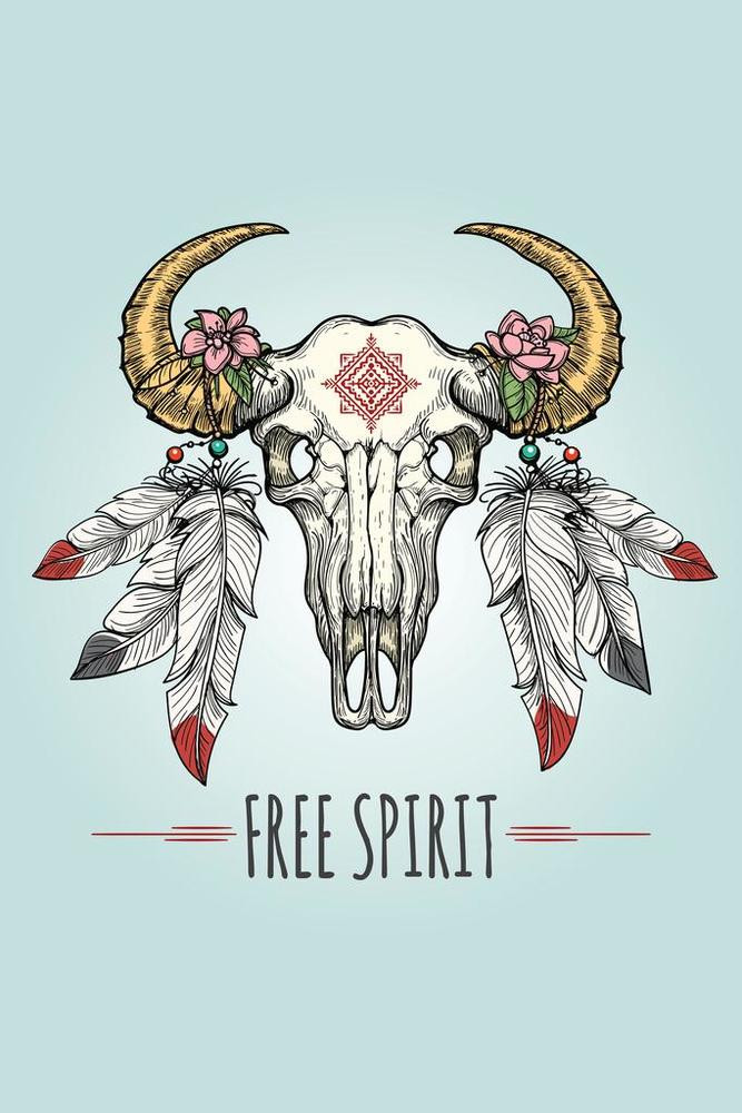 Free Spirit Buffalo Skull With Ornaments And Feathers Canvas Canvas Print | PB Canvas
