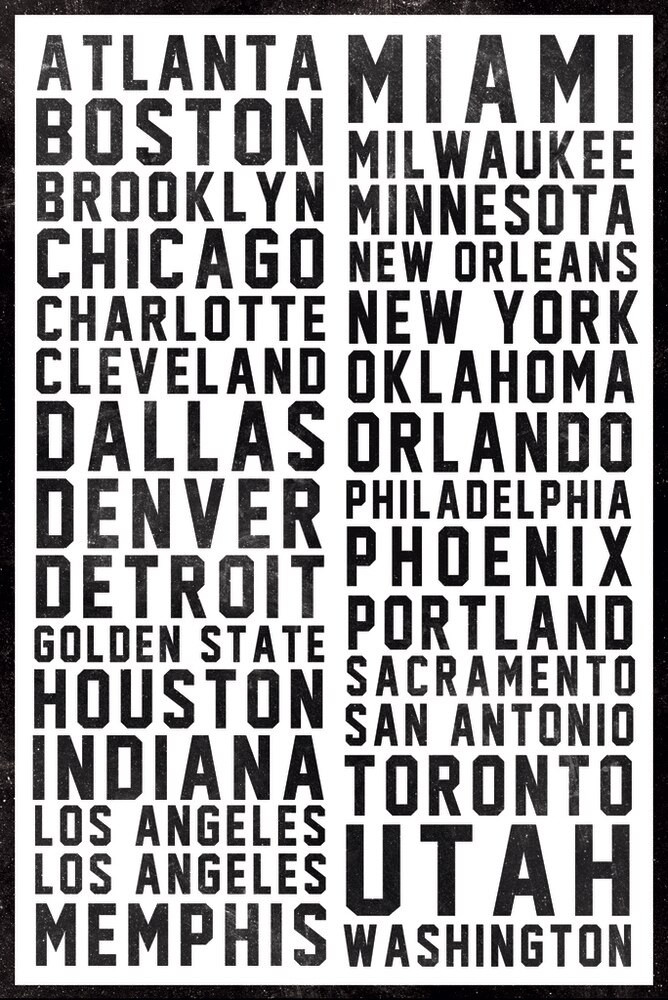 Sports Team Cities Black Text Canvas Canvas Print | PB Canvas