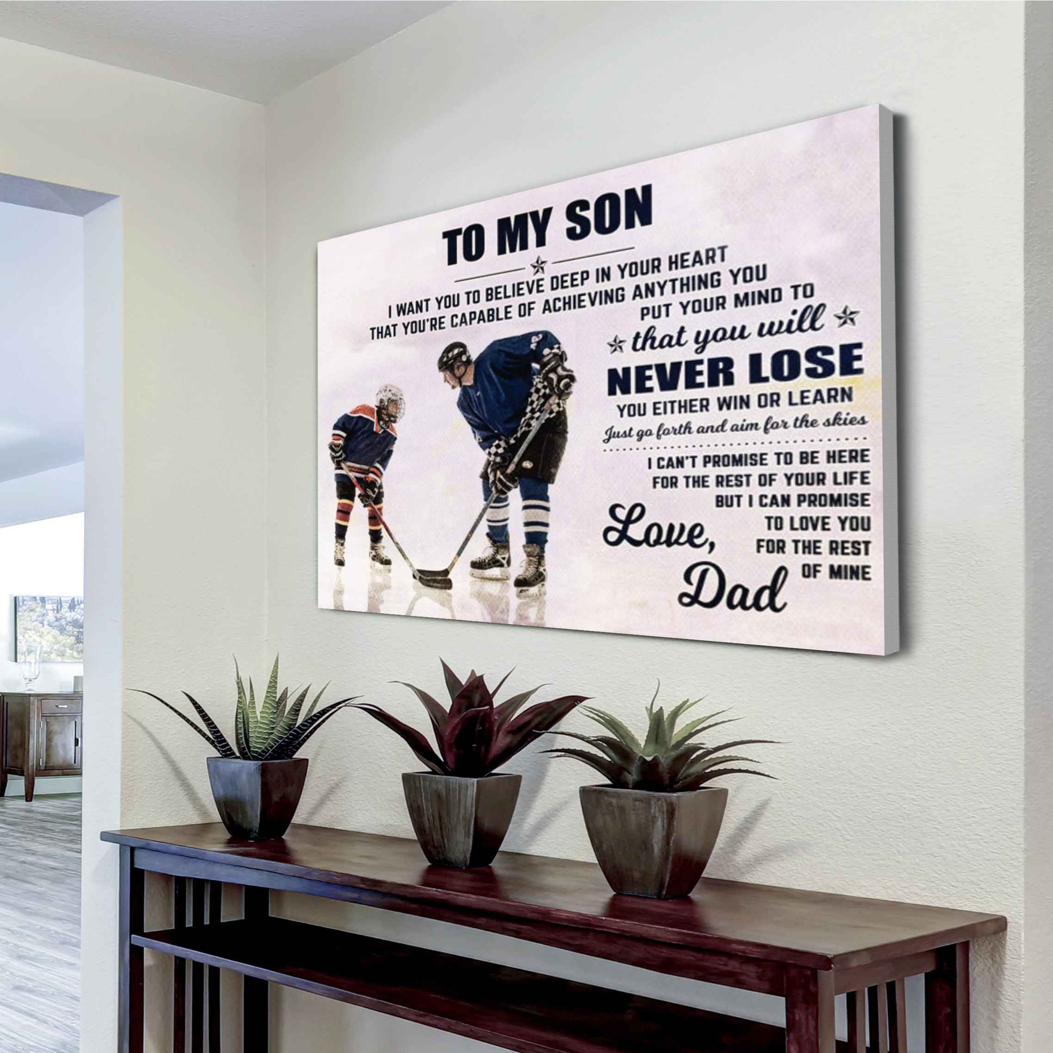 Hockey To My Son Just Go Forth And Aim For The Skies Canvas Framed Canvas Wall Art Wall Hangings Birthday Housewarming Wedding Gift Horizontal Canvas Dhg 2543 | PB Canvas