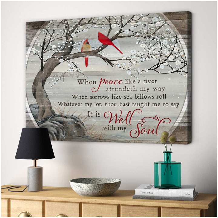 It Is Well With My Soul Beautiful Blossom Tree And Cardinal Canvas Wall Art Decor Dhg 1948 | PB Canvas