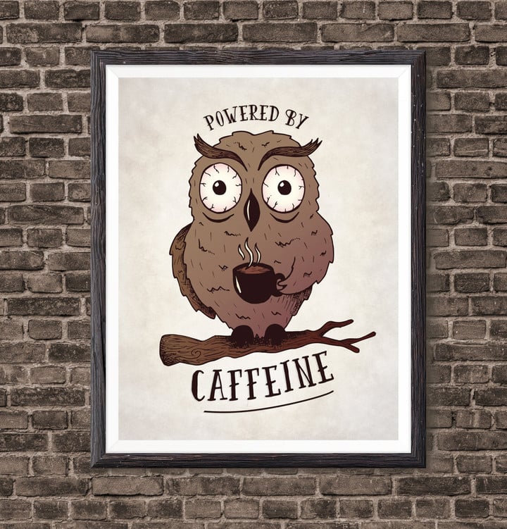 Coffee Shop Owl Fine Art Print Illustration Caffeine Art Work Painting Canvas Canvas Canvas Print | PB Canvas