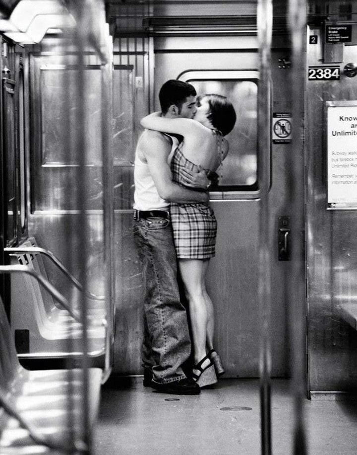 Urban Romance Subway Kiss Romantic Black And White Photo Canvas Canvas Print | PB Canvas