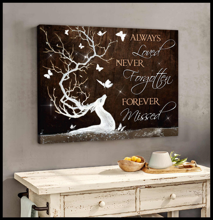 Stunning Deer And Butterfly Print Always Loved Wall Art Decor Dhg 2067 | PB Canvas