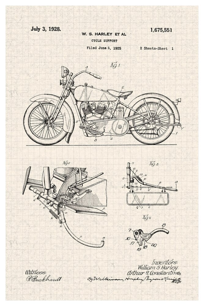 Motorcycle 1928 Design Official Patent Diagram Canvas Canvas Print 2 | PB Canvas