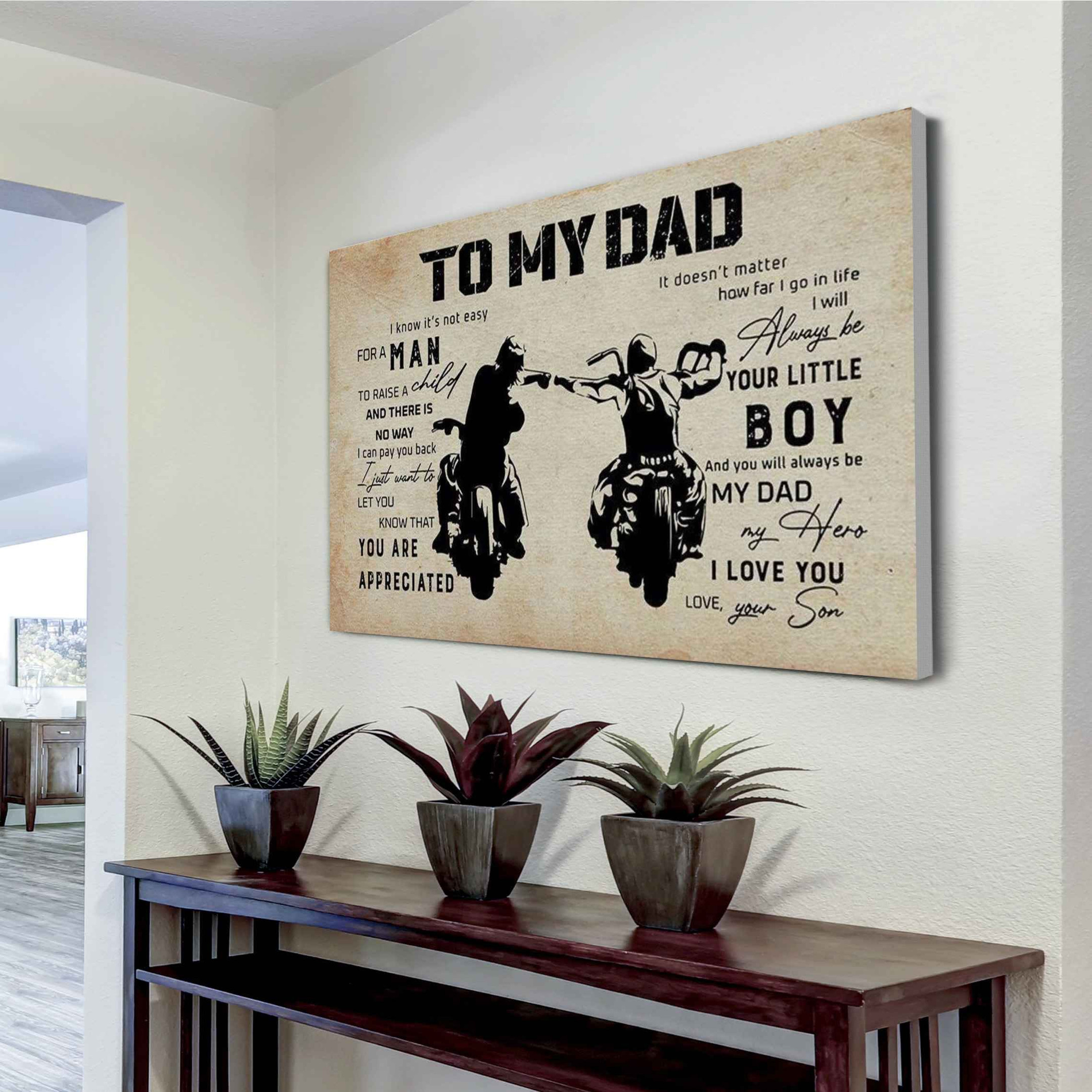 Canvas Canvas Motorcycle To My Dad I Know Its Not Easy For A Man To Raise A Child Dad And Son Love Biker Wall Art Decor Home Decor Horizontal Canvas Dhg 2666 | PB Canvas