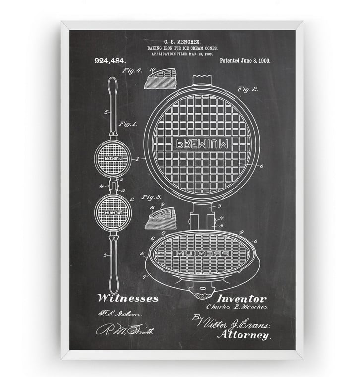 Waffle Iron 1909 Patent Print Wall Art Kitchen And Dining Room Gifts Canvas Canvas Print | PB Canvas