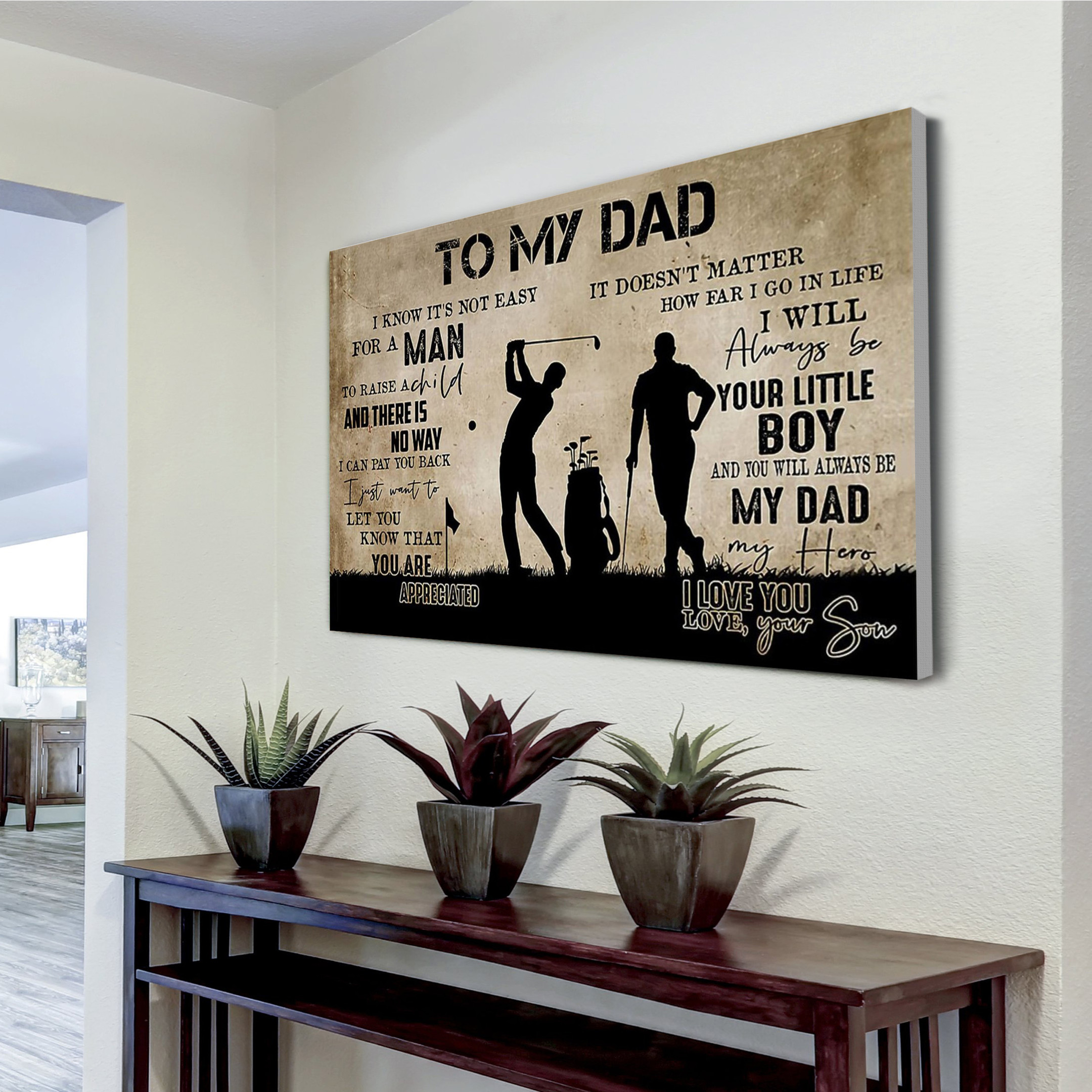 Golf To My Dad I Know It Is Not Easy To Raise A Child Love Your Son Canvas No Frame Canvas With Frame Horizontal Canvas Dhg 963 | PB Canvas