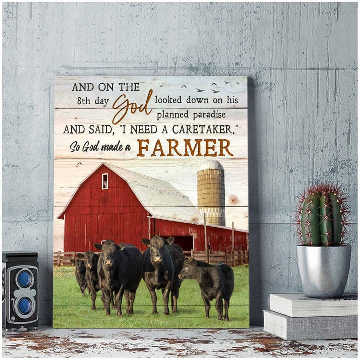 So God Made A Farmer Angus Cows Red Barn Farm Canvas Wall Art Decor Dhg 2051 | PB Canvas