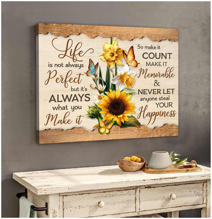 Sunflowers And Butterfly Canvas Never Let Anyone Steal Your Happiness Wall Art Decor Dhg 2087 | PB Canvas