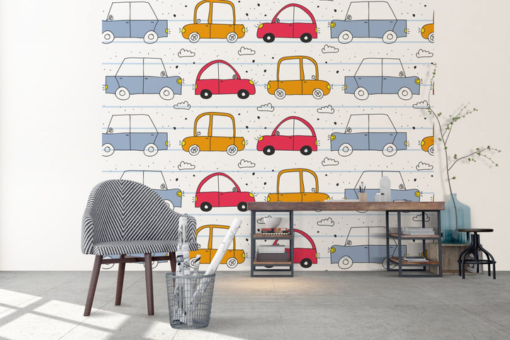 Doodle Car Nursery Pattern Seamless Kids Room Wall Mural Wallpaper Canvas Canvas Canvas Print | PB Canvas