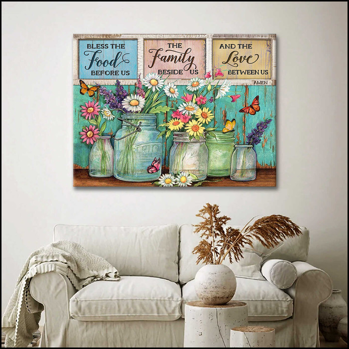 Bless The Food Before Us The Family Beside Us And The Love Between Us Flowers And Butterflies Farm Farmhouse Canvas Wall Art Decor Dhg 1486 | PB Canvas