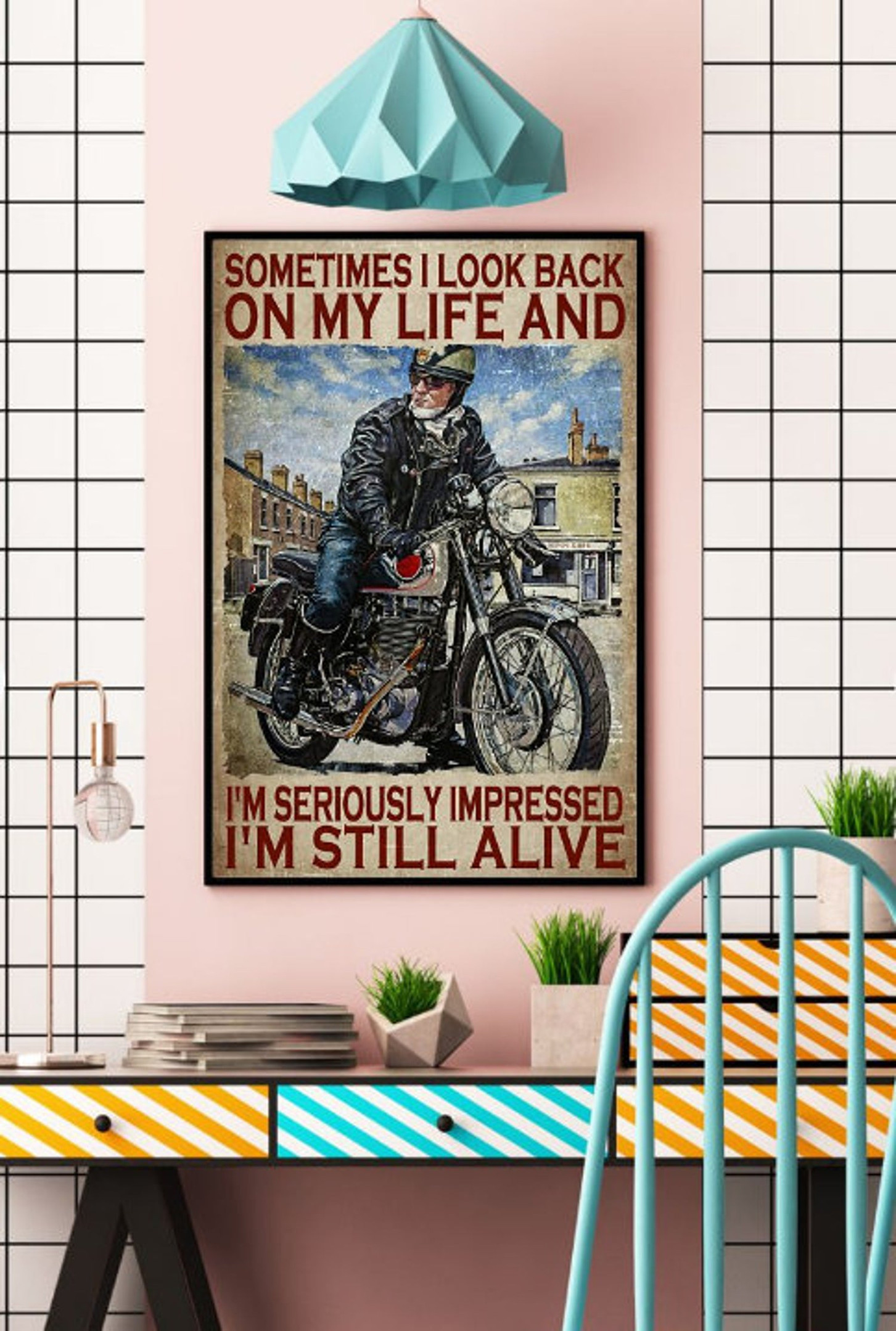 Sometimes I Look Back On My Life I'm Seriously Impressed I'm Still Alive Canvas Motobike Man Canvas Vintage Motobike Canvas 0524 | PB Canvas
