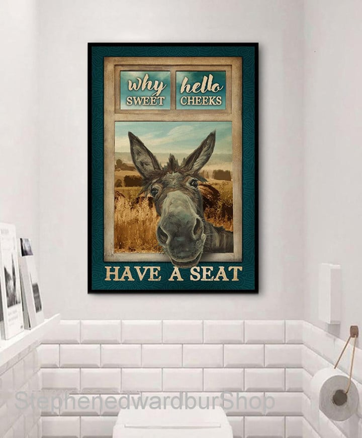 Donkey Why Hello Sweet Cheeks Have A Seat Canvas Farmer Farming Home Living Bathroom Restroom Toilet Decor Canvas | PB Canvas