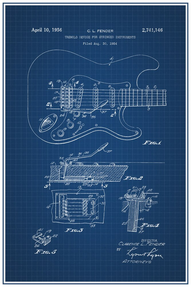 Electric Guitar Official Patent Blueprint Canvas Canvas Print
