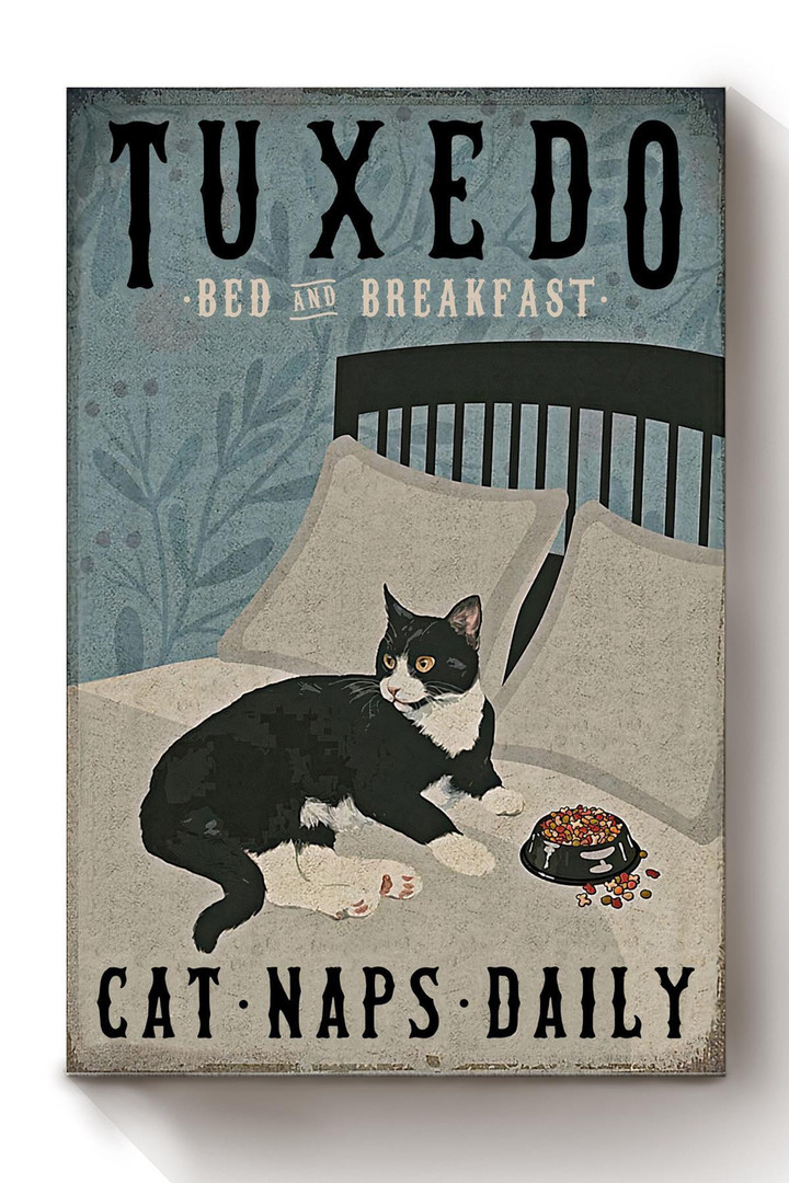Tuxedo Cat Naps Daily Canvas Animal Wall Art Gift For Cat Lover International Cat Day | PB Canvas
