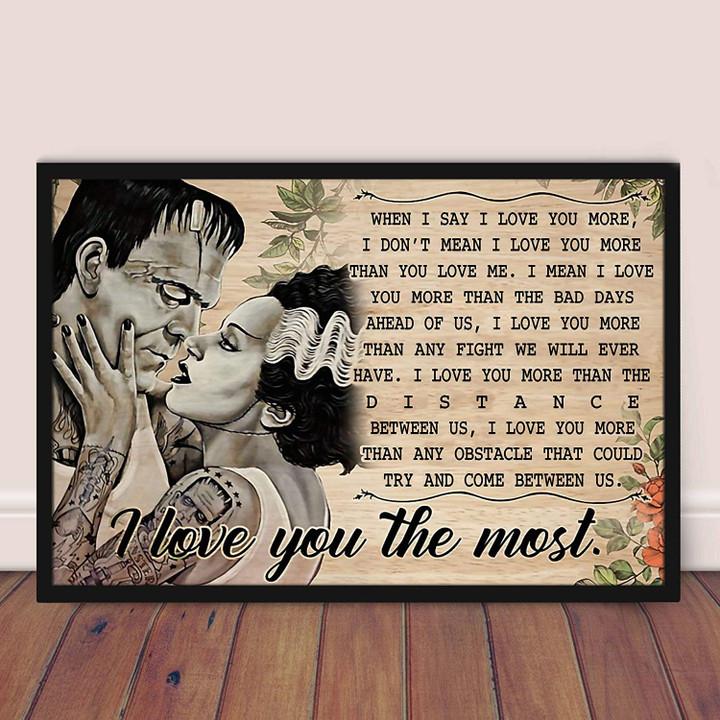 I Love You The Most Canvas Halloween Bedroom Home Living Decor Canvas Frankenstein | PB Canvas
