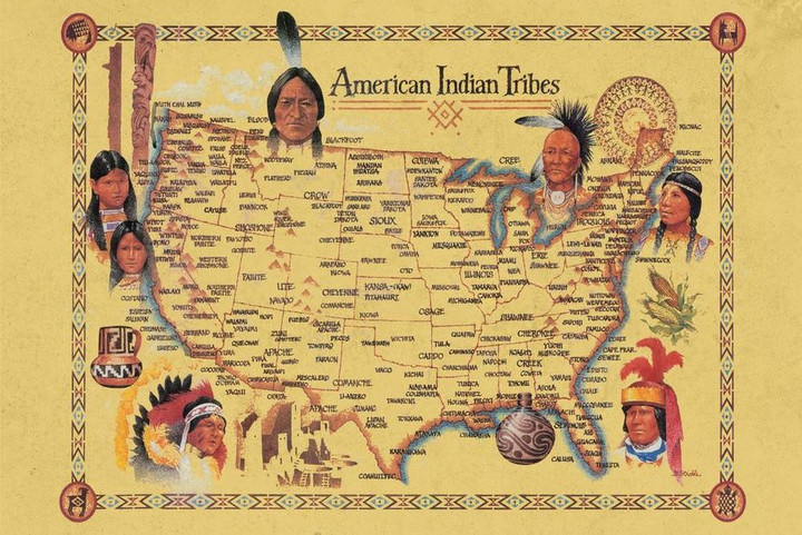 American Indian Tribes At Time Of Columbus Arrival Map Canvas Canvas Print 2 | PB Canvas