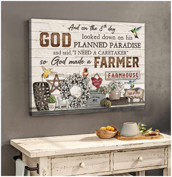 Farm Farmhouse Hummingbirds Canvas So God Made A Farmer Wall Art Decor Dhg 1787 | PB Canvas