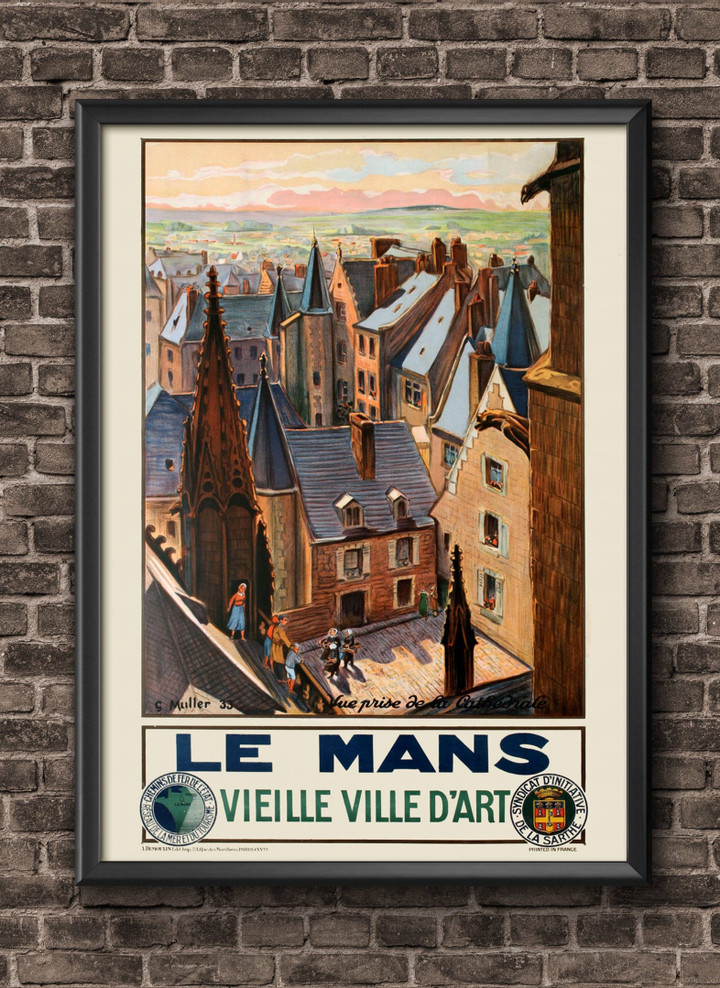 Le Mans France Vintage Travel Canvas 1923 French Travel Canvas Travel Art France Canvas Canvas Canvas Print | PB Canvas