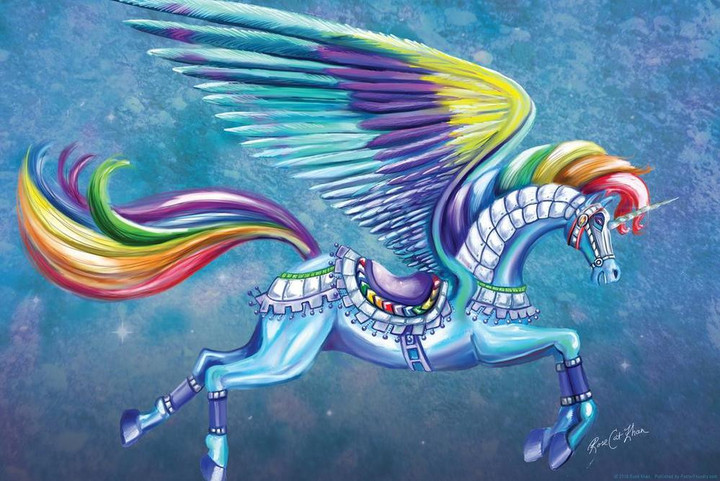 Rainbow Carousel Horse Unicorn Pegasus By Rose Khan Canvas Canvas Print | PB Canvas