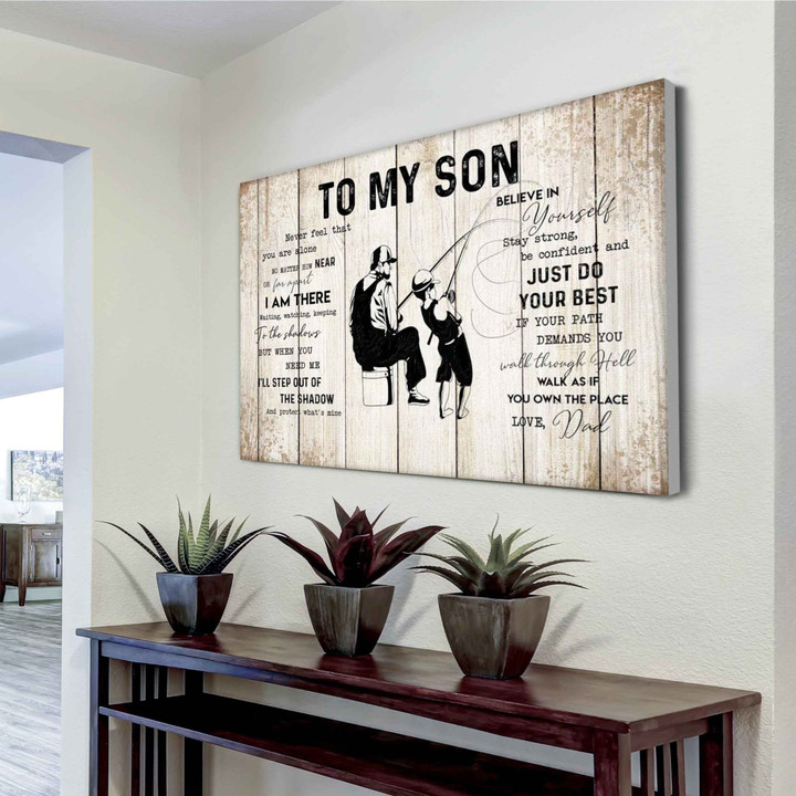 To My Son From Dad Fishing Lover Canvas Frame Canvas No Frame Gift For Anniversary Mother Is Day Father Is Day Birthday Made In Us Horizontal Canvas Dhg 2854 | PB Canvas