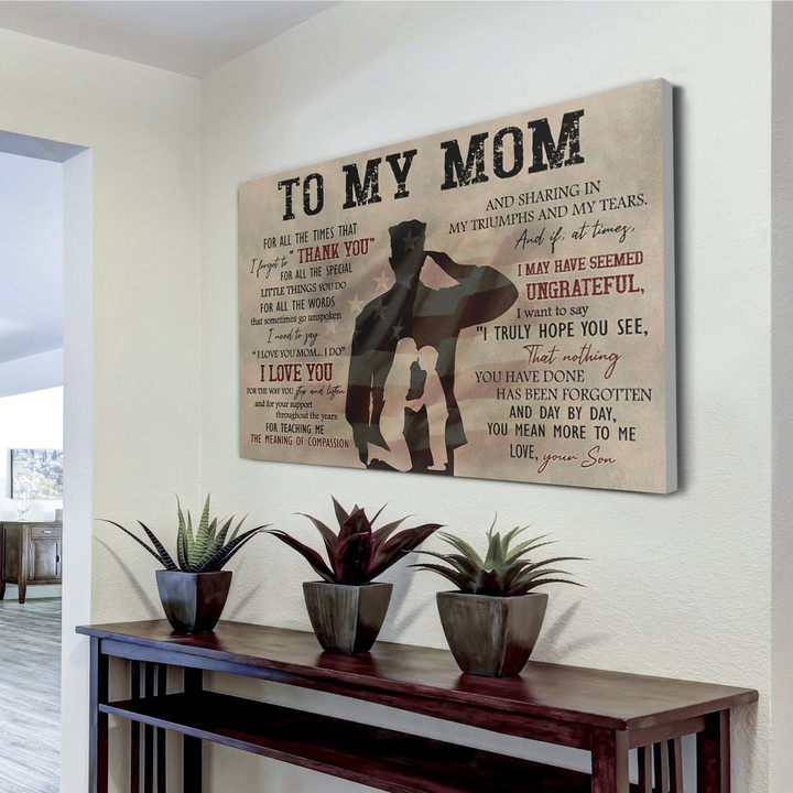 To My Mom Canvas Military Son Gift For Mom Military Mom Canvas Mother Is Day Gift Army Mom Military Mom Gifts Horizontal Canvas Dhg 1043 | PB Canvas