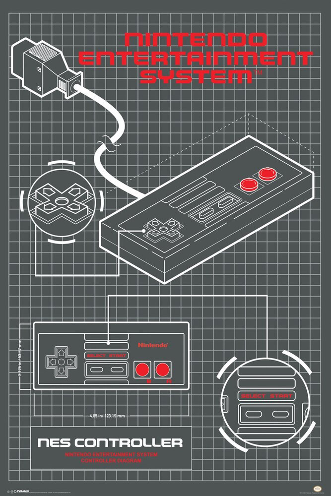 Nintendo Entertainment System Controller Diagram Video Game Gaming Canvas Canvas Print | PB Canvas