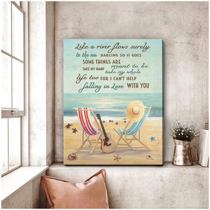 Turtle And Beach Canvas I Cant Help Falling In Love With You Wall Art Decor Dhg 2197 | PB Canvas