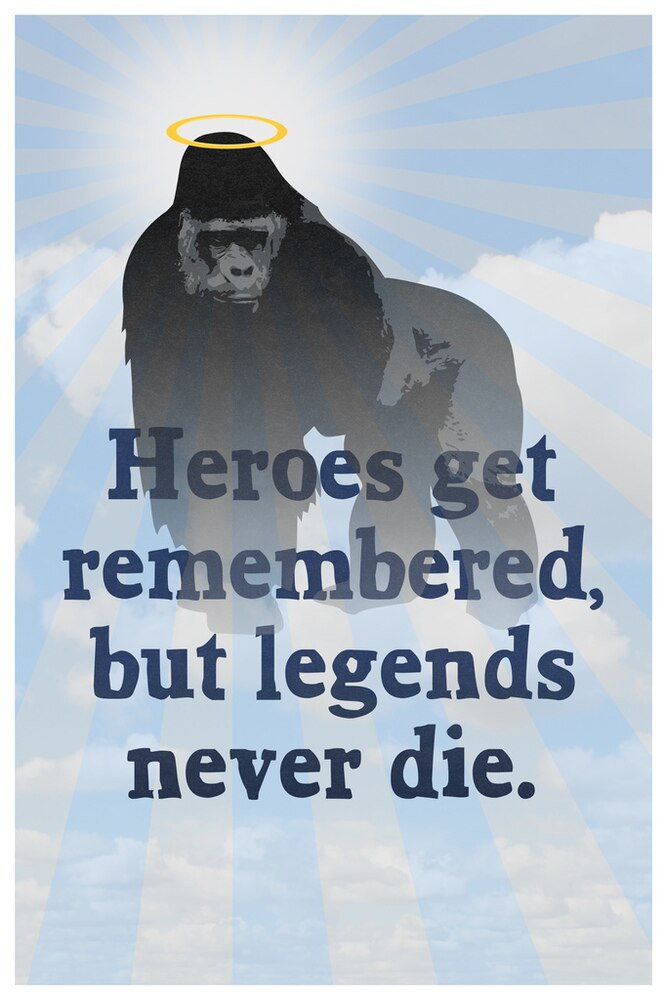 Harambe Heroes Get Remembered But Legends Never Die Famous Motivational Quote Canvas Canvas Print | PB Canvas