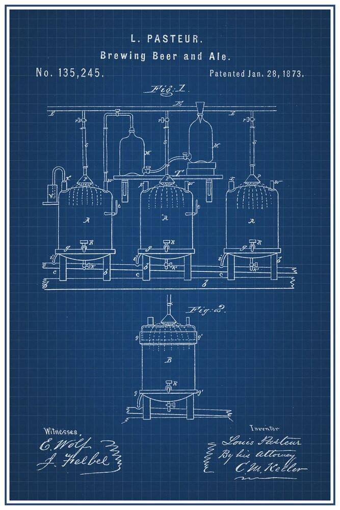Brewing Beer And Ale Louis Pasteur Official Patent Blueprint Canvas Canvas Print | PB Canvas