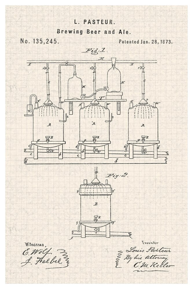 Brewing Beer And Ale Louis Pasteur Official Patent Diagram Canvas Canvas Print | PB Canvas