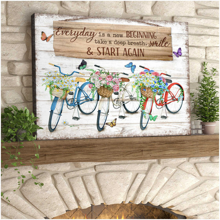 Everyday Is A New Beginning Bicycle And Butterflies Canvas Wall Art Decor Dhg 1741 | PB Canvas